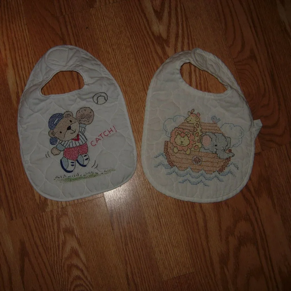 2 Embroidered Baby Bibs